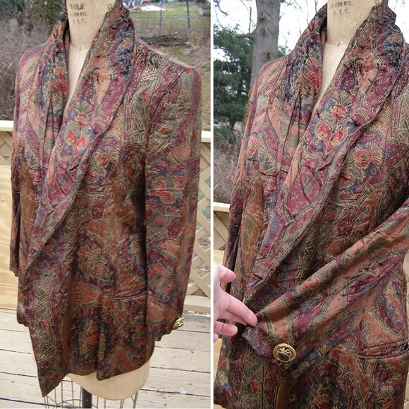RARE sz 4 Vintage GENNY 1980s Gianni Versace designed Velvet Earthtone Blazer - Picture 12 of 13